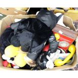 A Mickey Mouse phone, a quantity of Disney soft toys,