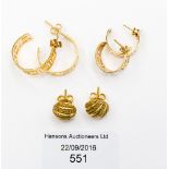 Three pairs of 18 ct gold earrings,