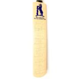 Cricket memorabilia: a Warwickshire cricket club bat bearing signatures on the front side
