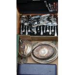 A box of silver plate to include entree dish and cover, small teapot,