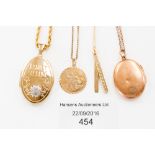 9 ct gold necklaces and lockets, approx. 26.