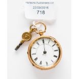 An 18 ct gold keywind small pocket watch, Ashby-De-La-Zouch maker,