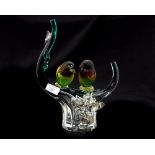 A Murano glass double bird sculpture, Laguna glass,