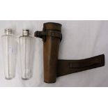 A James Dixon & Sons leather cased ladies' hand blown glass hunting flask, plated mounts,
