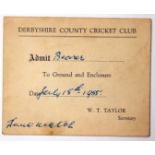 Cricket Memorabilia: a Derbyshire CCC 'Day' admission to ground,