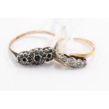 A 9 ct gold and silver ring with small stones inset, a five stone 18 ct and platinum ring (a/f),