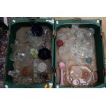 Two boxes of glassware including dressing table items,