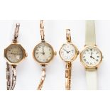 Three 9 ct gold, circa 1920s, ladies' wristwatches,