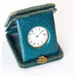 A 9 ct gold Waltham fob watch in a blue leather folding travel case,