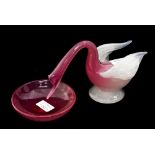 A Murano alabastro opaque pink glass Swan and bowl (2)