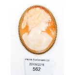 A 9 ct gold cameo brooch, original clasp, approx. 60 mm, gross weight approximately 19.