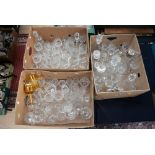 A collection of cut glassware to include, decanters, wine glasses,