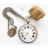 A Thomas Russell silver Goliath pocket watch together with a silver Albert chain and fob