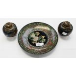 A pair of Japanese cloisonné jars and covers,