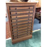 A Victorian Mahogany ten drawer collector's cabinet, containing a collection of butterflies,