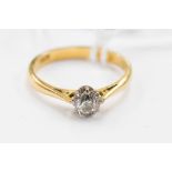 A diamond solitaire 18 ct yellow gold ring, round old brilliant cut diamond, approx. 0.