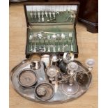 A small collection of plated and EP ware, to include tray,