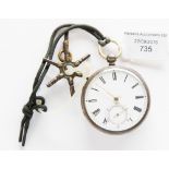 A silver hunter, Birmingham 1858, having enamelled dial with Roman numerals and a second hand,