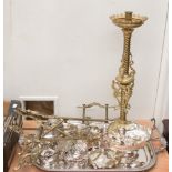 A small collection of silver plate and brassware to include to include trays dishes etc (qty)
