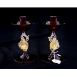 A pair of Murano glass pedestal Swan candlesticks,