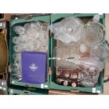 Two boxes of various glassware, comprising tumblers, wine glasses, port glasses, brandy glasses,
