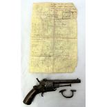 A 9mm antique pin-fire revolver bearing Liege proof marks with a machine engraved frame and