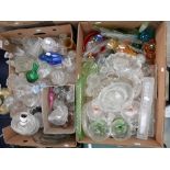 Two boxes of glassware, comprising cut glass lamp, cut glass perfume bottles, Murano,