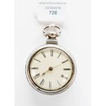 A mid 19th Century silver pair cased pocket watch,