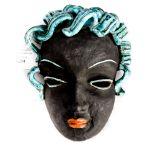 1950s clay iconic face mask of lady with blue hair