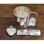 A George V silver cylindrical Christening cup 'C' scroll handle, makers CB and S,