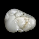 A Chinese carved jade pendant, modelled as a bat and rat on a gourd group, 3.