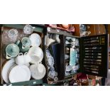 A quantity of Old Chelsea blue and white tea and dinnerware, Denby teapots, teaware,