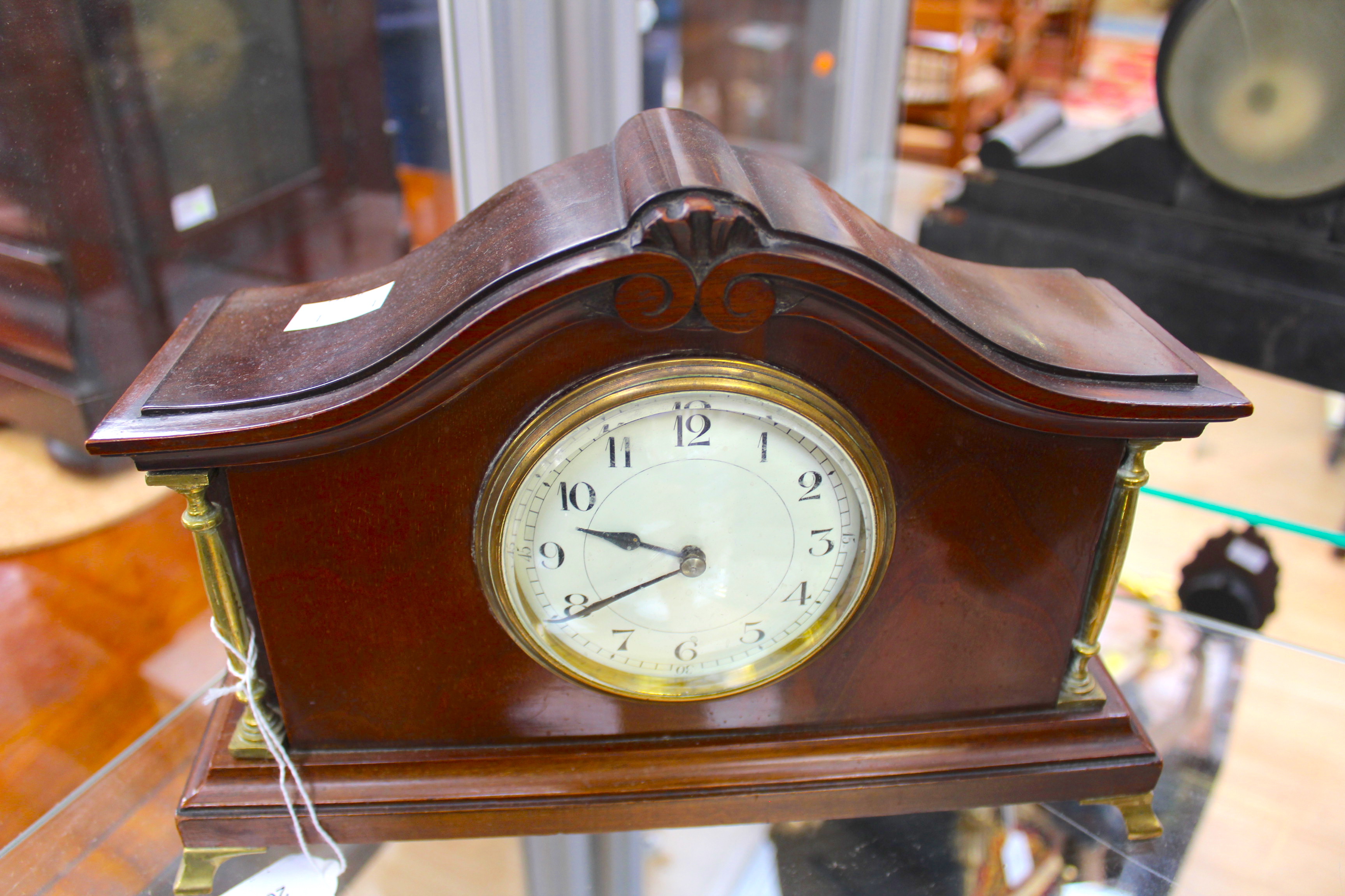 A small French mantle clock, two ended key in rear,