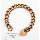 A Victorian 9ct rose gold curb link bracelet, 9ct heart padlock clasp,