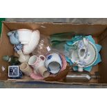 A parcel lot of glass and ceramics to include Wade, Portmeirion, vintage bottle and Stoneware,