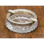 An early 20th Century Russian silver topped hobnail cut glass cheroot or cigar ash tray,