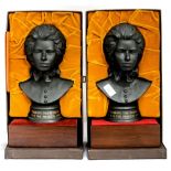 Two boxed Royal Doulton black basalt busts of Princess Anne made to commemorate her wedding (2)