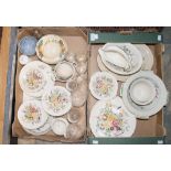 Two boxes of ceramics and glassware including a Johnson Bros Windsor Ware Bouquet Garden part