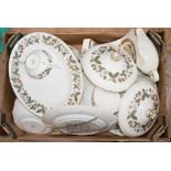 A box of Wedgwood bone china 'Strawberry Hill' pattern dinner wares and a Spode Durrow plate