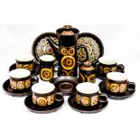 Denby 'Arabesque' coffee pot, six cups and saucers,