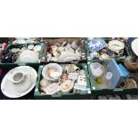 Five boxes of assorted ceramics and glassware, including 19th and 20th Century items, teapots,
