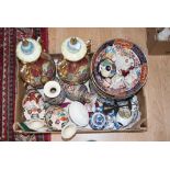 A box of assorted ceramics including Limoges style trinket boxes, bowls, plates,
