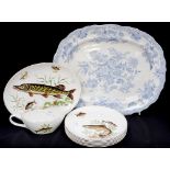 An Asiatic Pheasant blue and white meat plate - circa 1910-1920;