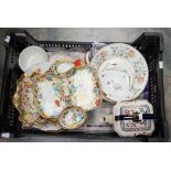 A box of assorted ceramics to include Royal Crown Derby comport, Aynsley bowl,