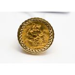 A full sovereign ring, 1913 in a 9ct gold mount, ring size T 1/2, gross weight approx 16.