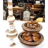 A 20th Century hardwood revolving pedestal two tier lazy Susan,