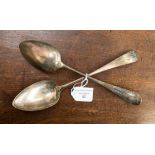 A pair of George III London 1803 tablespoons, maker Thomas Streetin, 4.03 ozt/125.