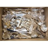 A collection of plated cutlery,