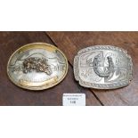 A German white and yellow metal large oval belt buckle,