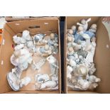 Two boxes of Lladro, Nao and Royal Doulton figures, including animals, children,